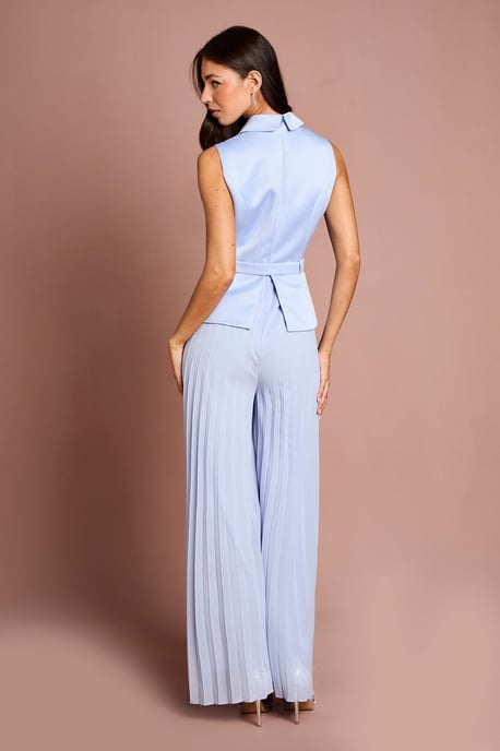 Collared Peplum Pleated Georgette Trouser Jumpsuit - Image 3