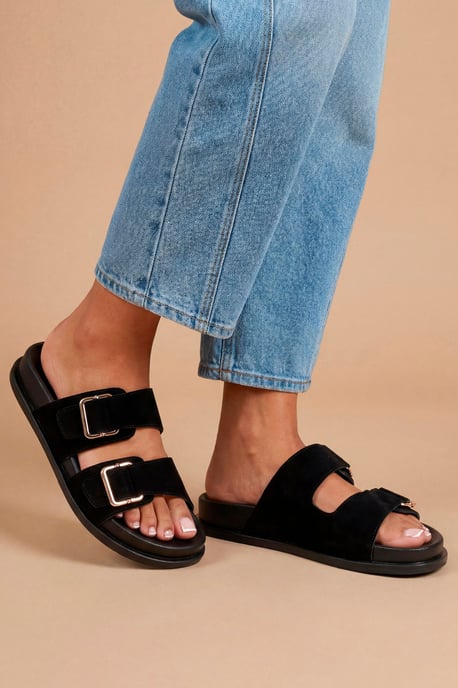 Fisher Faux Suede Double Buckle Footbed Flat Sandals - Image 1