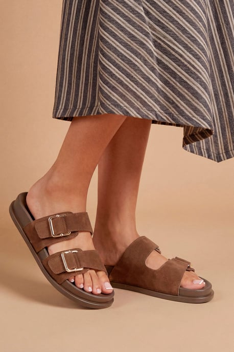 Fisher Faux Suede Double Buckle Footbed Flat Sandals - Image 1