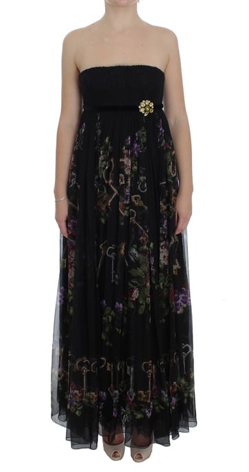 Floral Print Maxi Dress Strapless Gown - Image 1