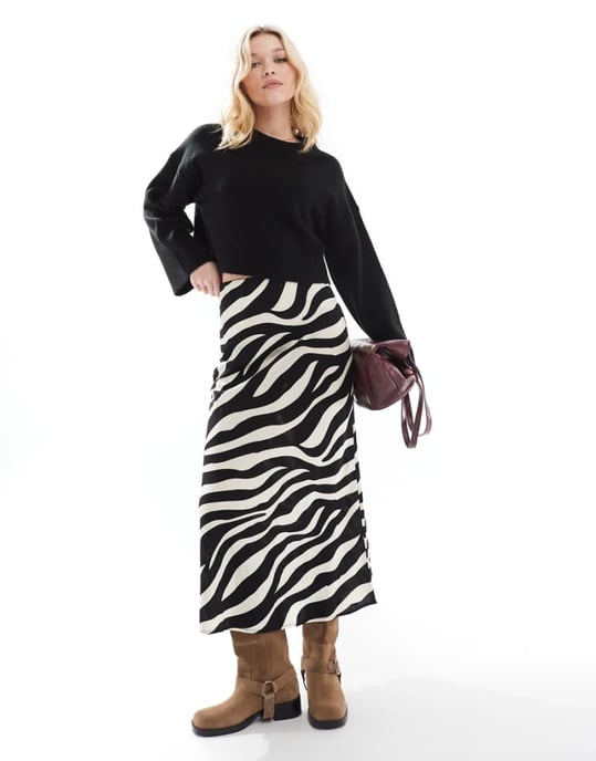 Object satin ankle skirt in mono zebra print - Image 1