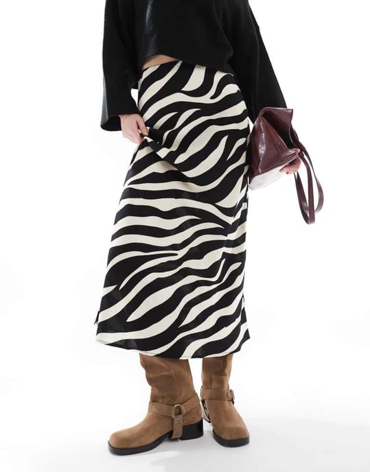Object satin ankle skirt in mono zebra print - Image 2