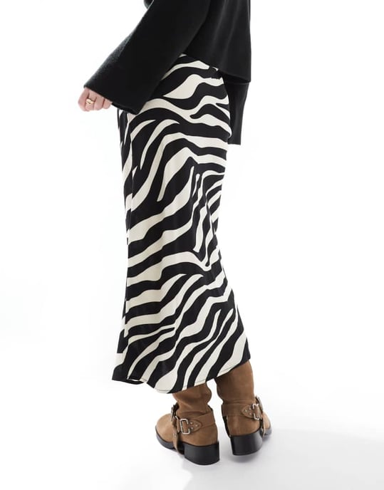 Object satin ankle skirt in mono zebra print - Image 4