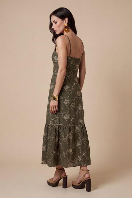 Embroidered Maxi Dress Khaki - Image 2