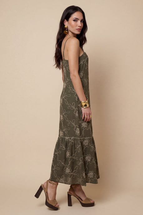 Embroidered Maxi Dress Khaki - Image 3