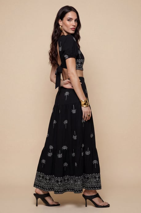 Open Pen Back Tirered Maxi Dress Black Pattern - Image 2