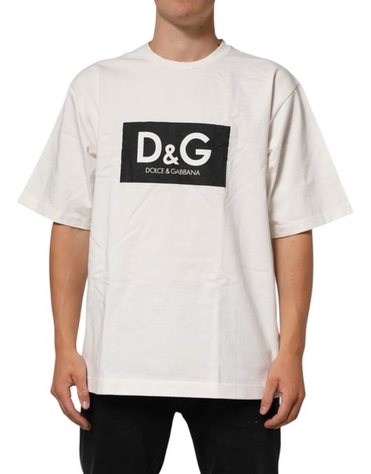 Dolce & Gabbana White Logo Print Cotton Crew Neck Men T-shirt - Image 1