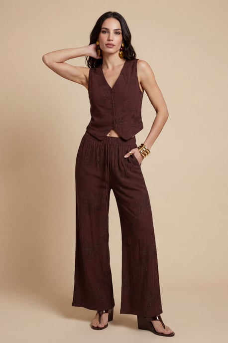 Metallic Wide Leg Trouser Chocolate - Image 1