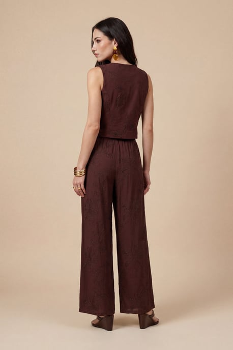 Metallic Wide Leg Trouser Chocolate - Image 2