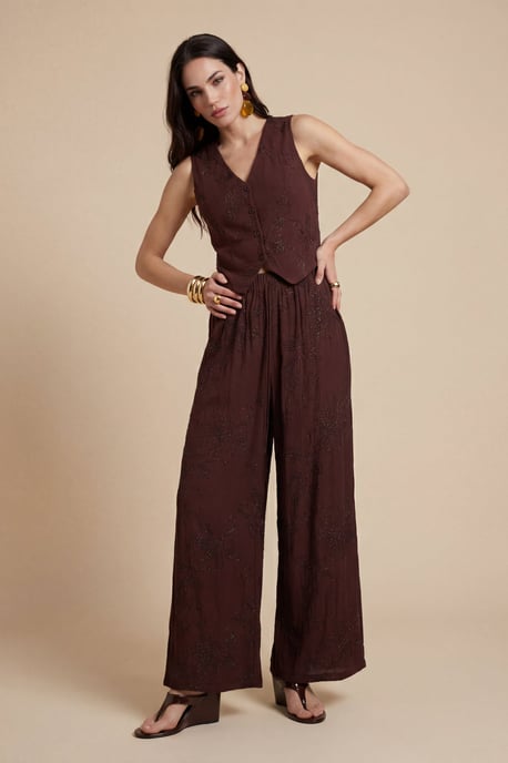 Metallic Wide Leg Trouser Chocolate - Image 3