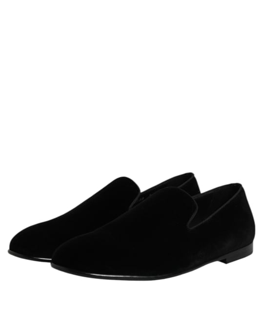 Dolce & Gabbana Zwarte Velvet Instap Loafers Formele Schoenen - Image 4