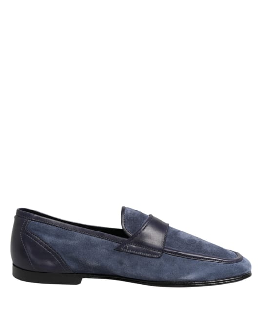 Dolce & Gabbana Blue Suede Leather Loafers Moccasin Shoes - Image 1