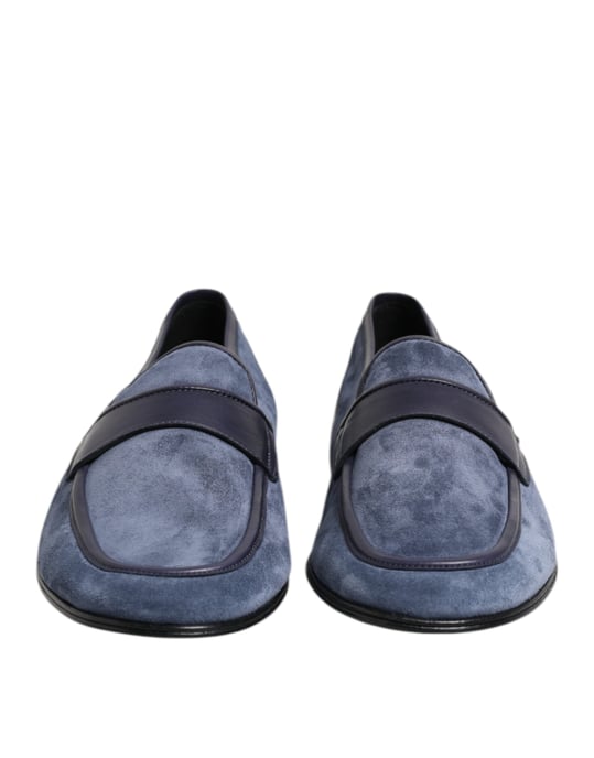Dolce & Gabbana Blue Suede Leather Loafers Moccasin Shoes - Image 2