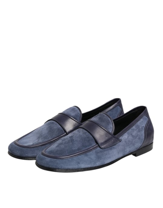 Dolce & Gabbana Blue Suede Leather Loafers Moccasin Shoes - Image 4