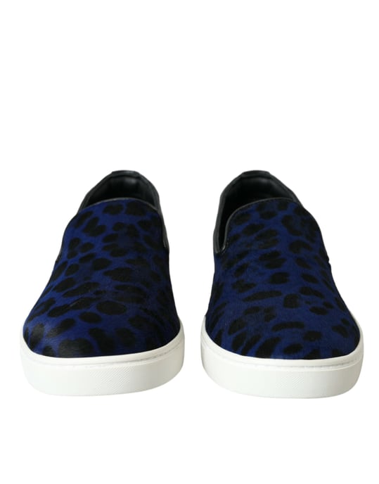 Dolce & Gabbana Blauwe Kalfshuiden Haar Leopard Sneakers Schoenen - Image 2