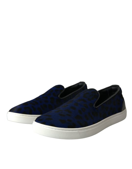 Dolce & Gabbana Blauwe Kalfshuiden Haar Leopard Sneakers Schoenen - Image 3
