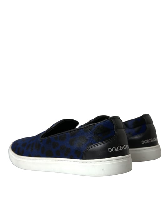 Dolce & Gabbana Blauwe Kalfshuiden Haar Leopard Sneakers Schoenen - Image 4