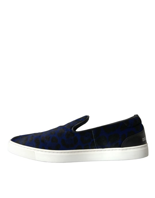 Dolce & Gabbana Blauwe Kalfshuiden Haar Leopard Sneakers Schoenen - Image 5