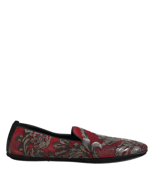 Dolce & Gabbana Bordeaux Jacquard Läder Slip-On Loaferskor - Image 2