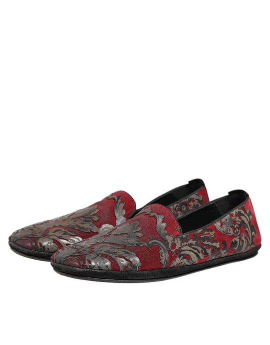 Dolce & Gabbana Bordeaux Jacquard Läder Slip-On Loaferskor - Image 5