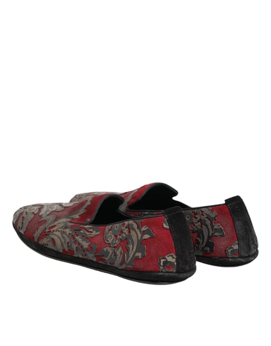 Dolce & Gabbana Bordeaux Jacquard Läder Slip-On Loaferskor - Image 6