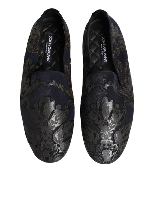 Dolce & Gabbana Svart Jacquard Läder Slip-On Loafers Skor - Image 3