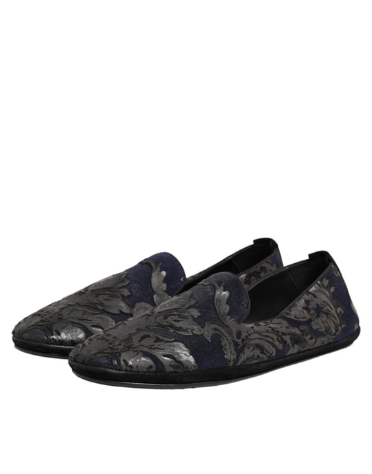 Dolce & Gabbana Svart Jacquard Läder Slip-On Loafers Skor - Image 4