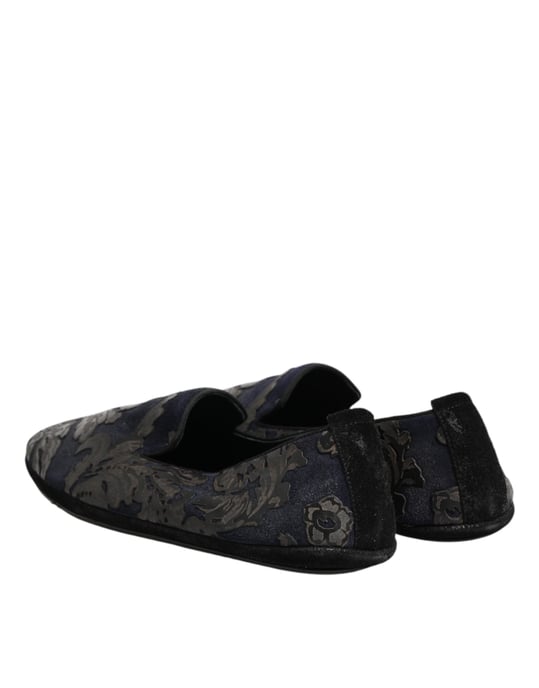 Dolce & Gabbana Svart Jacquard Läder Slip-On Loafers Skor - Image 5