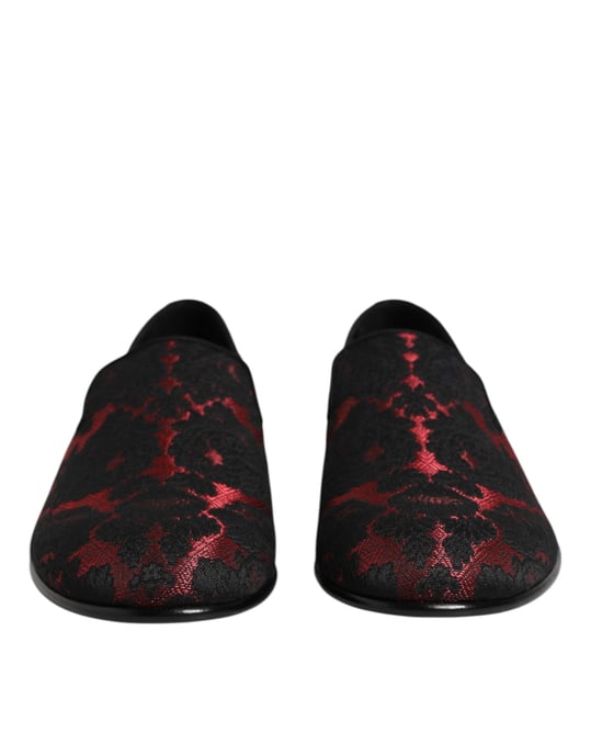 Dolce & Gabbana Rood Zwart Jacquard Instapper Heren Loafers Schoenen - Image 2