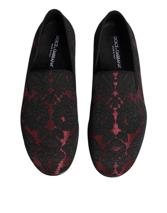 Dolce & Gabbana Rood Zwart Jacquard Instapper Heren Loafers Schoenen - Image 3