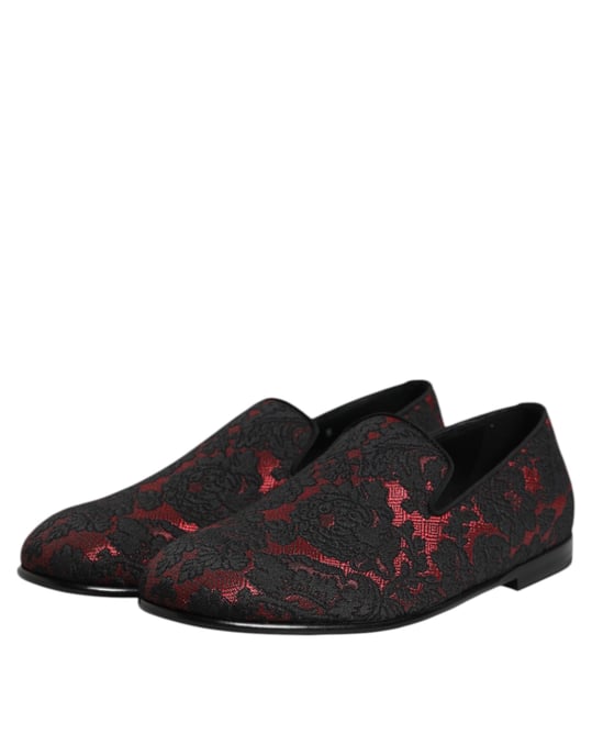 Dolce & Gabbana Rood Zwart Jacquard Instapper Heren Loafers Schoenen - Image 4