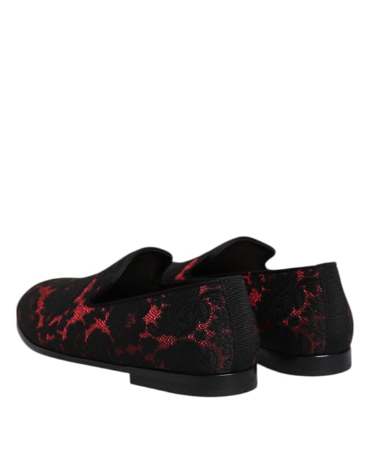Dolce & Gabbana Rood Zwart Jacquard Instapper Heren Loafers Schoenen - Image 5