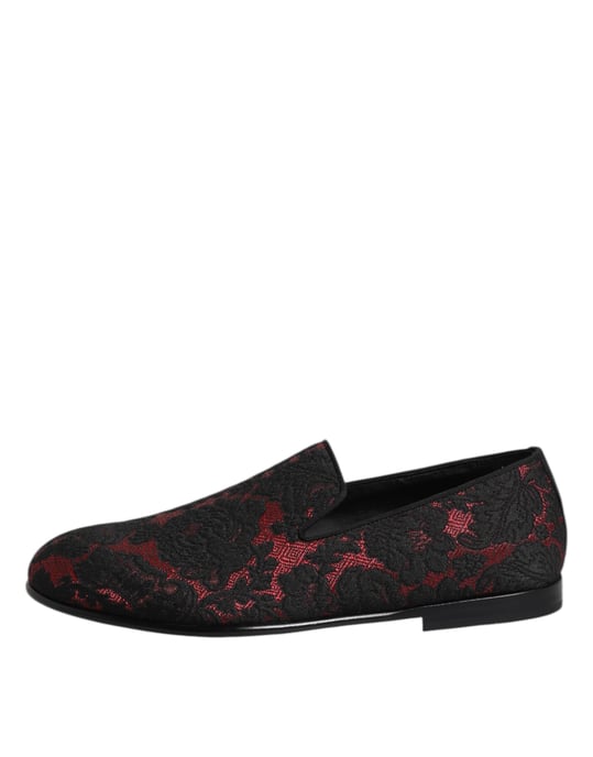 Dolce & Gabbana Rood Zwart Jacquard Instapper Heren Loafers Schoenen - Image 6