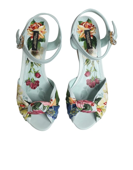 Dolce & Gabbana Green Floral Ankle Strap Wedge Sandals Shoes - Image 4