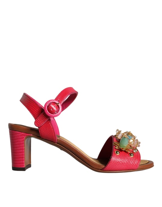 Dolce & Gabbana Fuchsia Läder Dekorerade Keira Sandaler Skor - Image 1