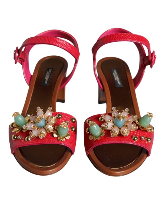 Dolce & Gabbana Fuchsia Läder Dekorerade Keira Sandaler Skor - Image 2