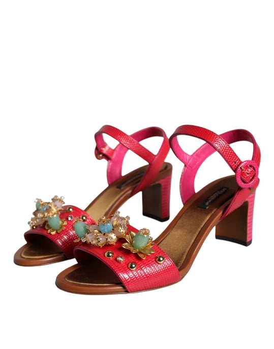 Dolce & Gabbana Fuchsia Läder Dekorerade Keira Sandaler Skor - Image 3
