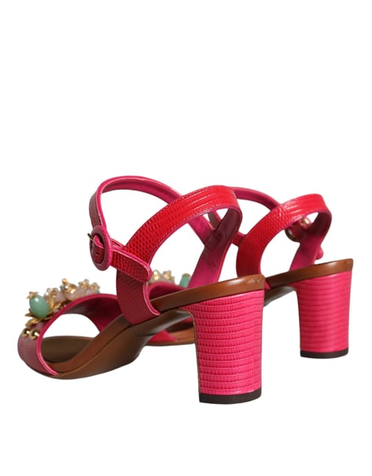 Dolce & Gabbana Fuchsia Läder Dekorerade Keira Sandaler Skor - Image 4