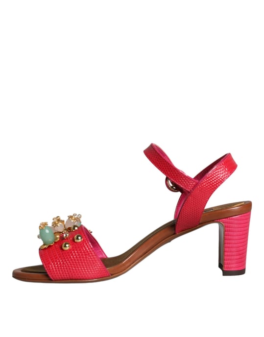 Dolce & Gabbana Fuchsia Läder Dekorerade Keira Sandaler Skor - Image 5