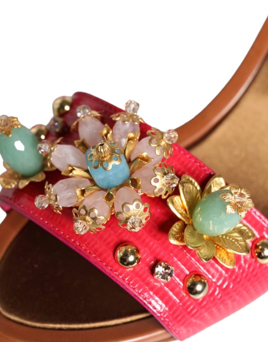 Dolce & Gabbana Fuchsia Läder Dekorerade Keira Sandaler Skor - Image 6