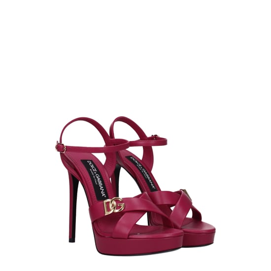 Dolce & Gabbana Pink Leather Platform Sandals - Image 2