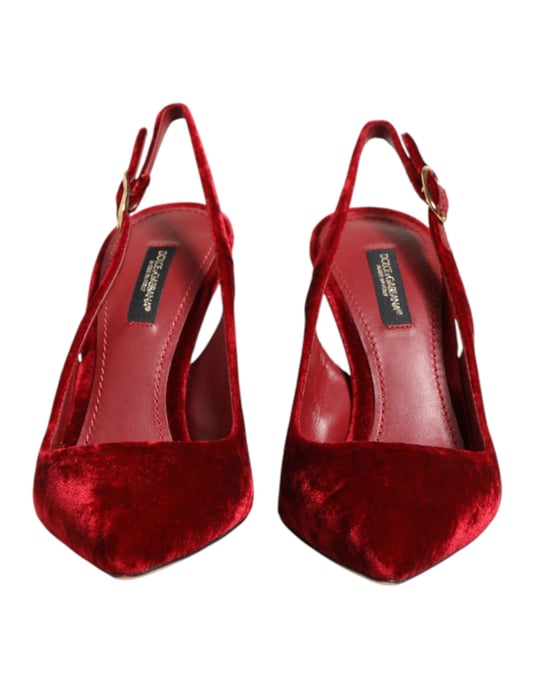 Dolce & Gabbana Röda Södväd Högklackade Slingbacks Sandaler Skor - Image 3