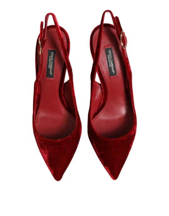 Dolce & Gabbana Röda Södväd Högklackade Slingbacks Sandaler Skor - Image 4
