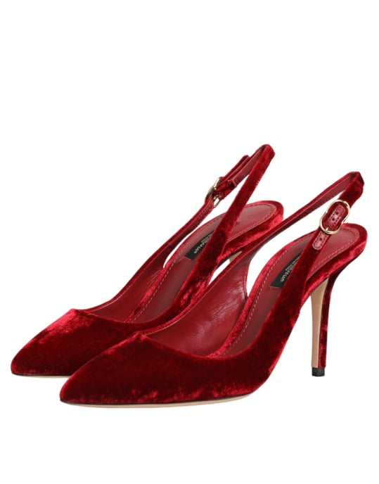 Dolce & Gabbana Röda Södväd Högklackade Slingbacks Sandaler Skor - Image 5