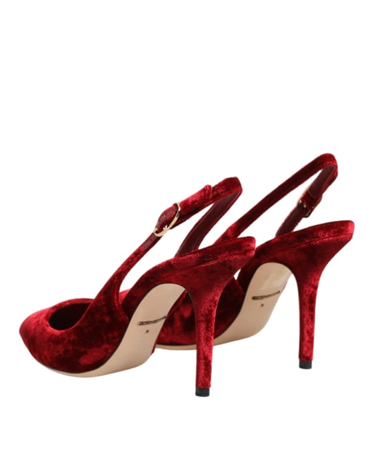 Dolce & Gabbana Röda Södväd Högklackade Slingbacks Sandaler Skor - Image 6