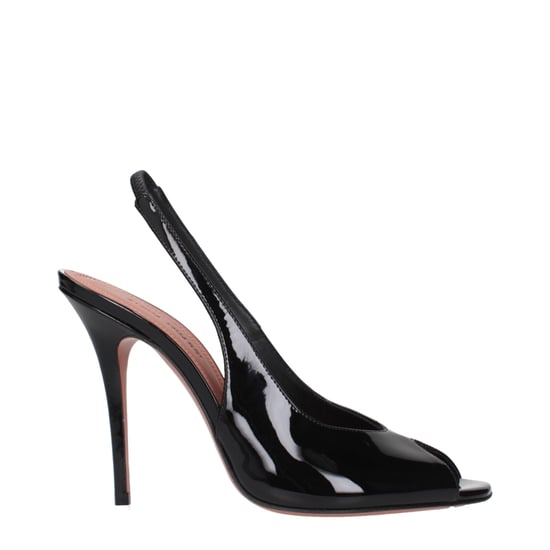 Amina Muaddi Black Leather Stiletto Heel Sandals - Image 1