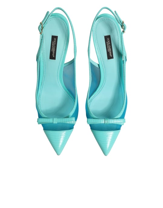 Dolce & Gabbana Blå Läder Nät Klackar Slingback Skor - Image 4