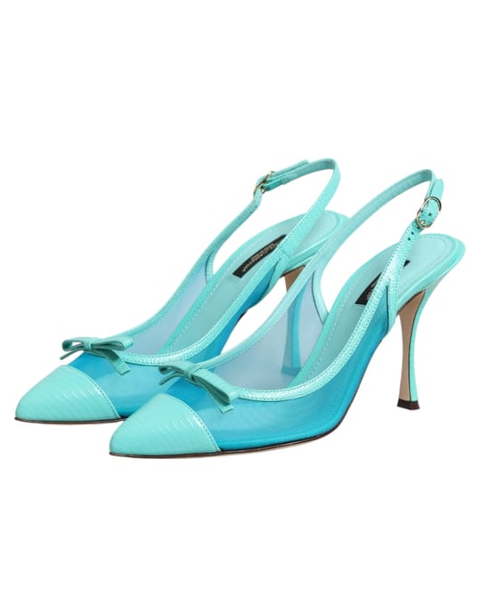 Dolce & Gabbana Blå Läder Nät Klackar Slingback Skor - Image 5