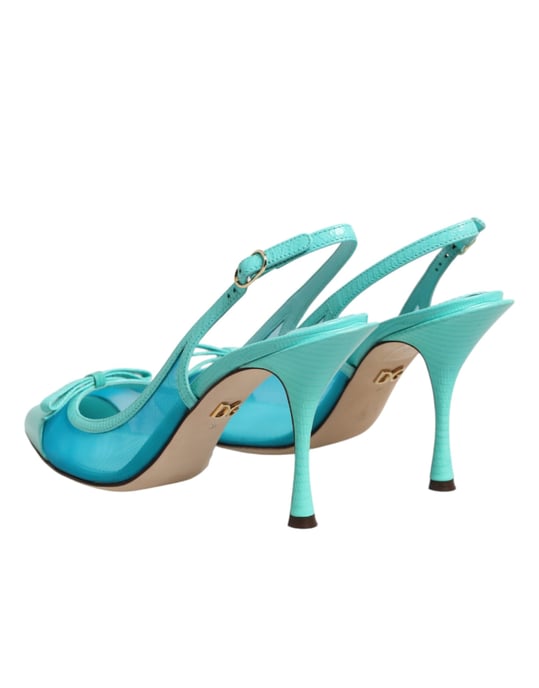Dolce & Gabbana Blå Läder Nät Klackar Slingback Skor - Image 6