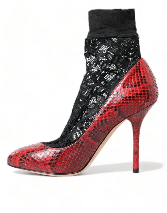 Dolce & Gabbana Rode Ayers Leren Laarzen Sokken Pumps Schoenen - Image 5